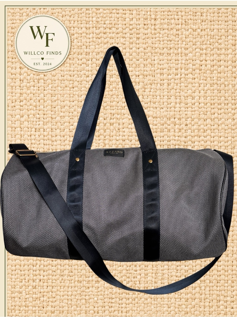 Azzaro Parfums Gray Black Weekender Duffel Bag Gold Hardware Travel Gym